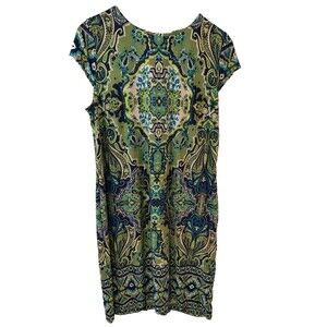 Madison Leigh Dress Women's Size 14 Green Paisley  Stretch Cap Sleeve Zip Up